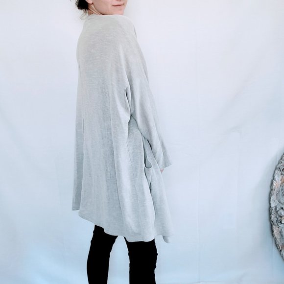 DONNI. Anthropologie Ribbed Long Line Striped Open Front Lagenlook Cardigan - Picture 4 of 10